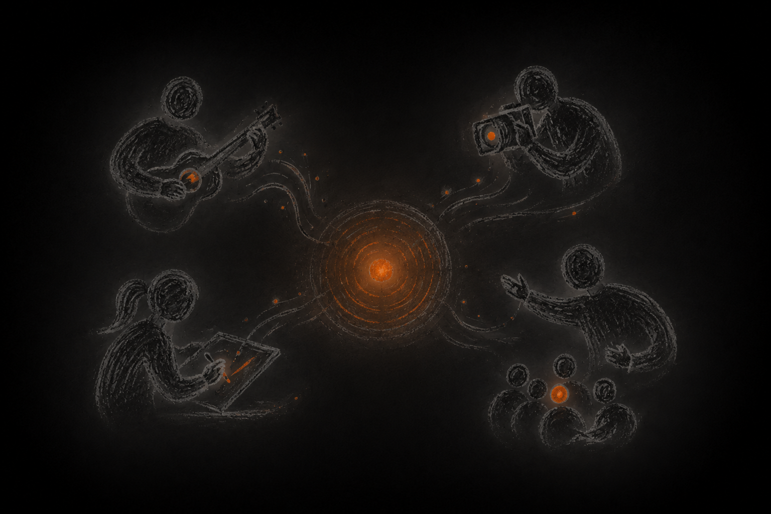 An artist and contributors building a release together